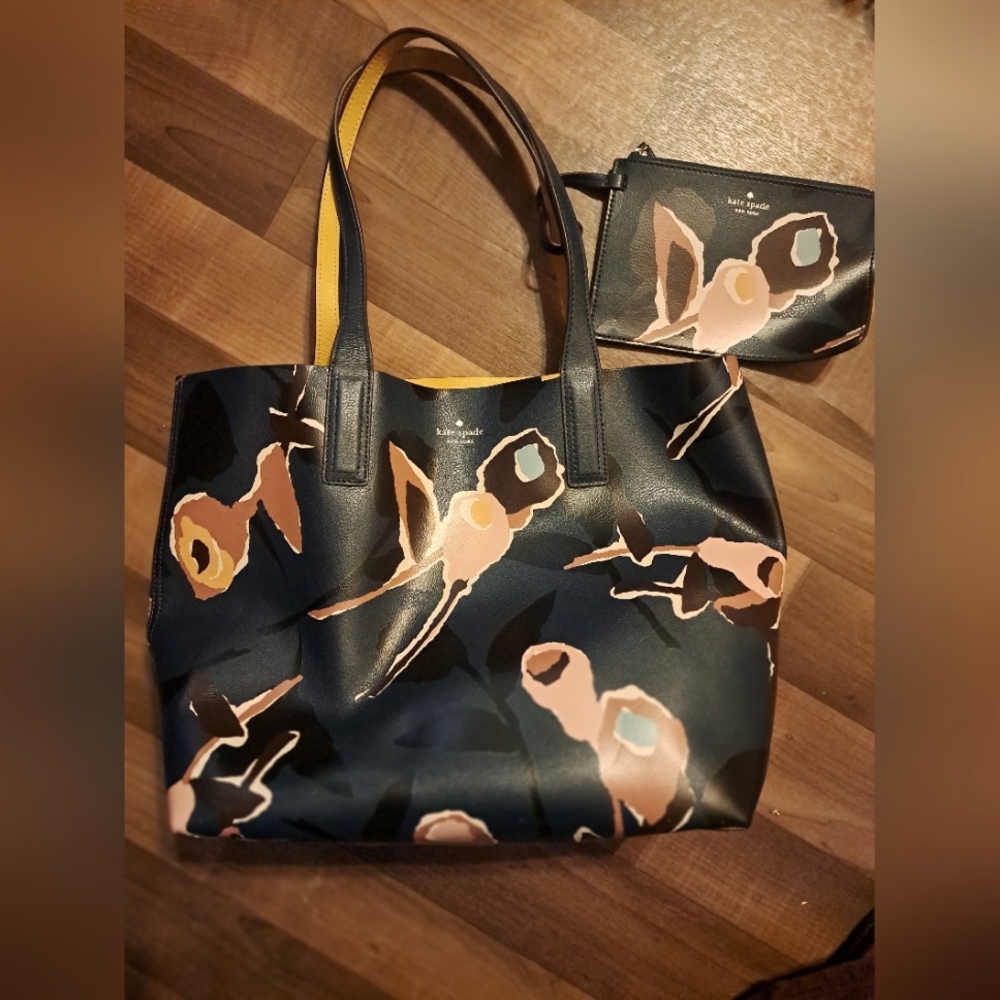 Kate Spade Blue  Floral Tote Bag w/ Pouch- LIKE NEW